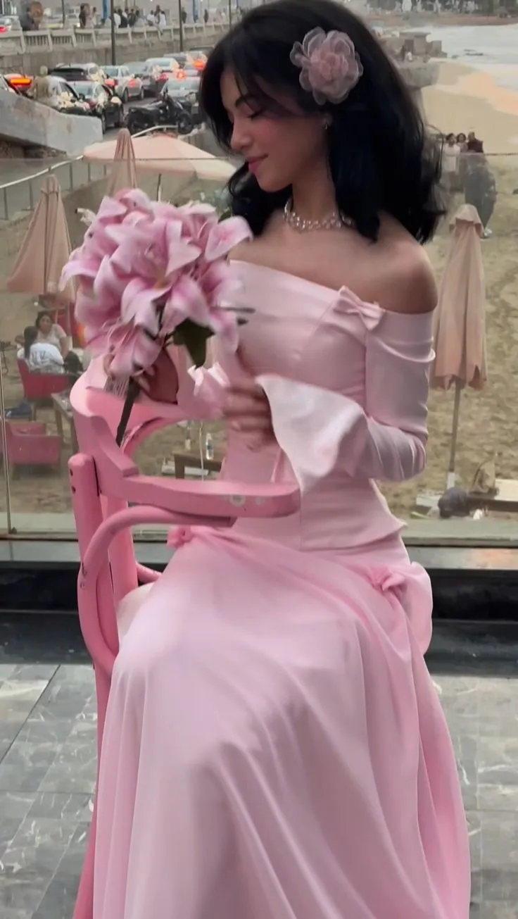 Elegant Pink Off Shoulder Sheath Long Party Dress Lovely Birthday Outfits, D978