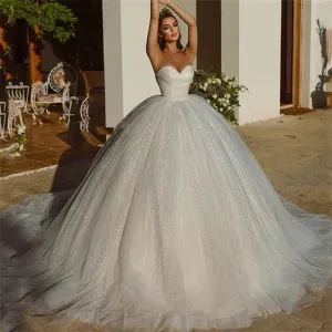 Elegant Saudi Arabia Shiny Wedding Dress Ball Gowns Glitter Tulle Sweetheart Pleat Bride Dresses Robe De Mariee Wedding Gowns