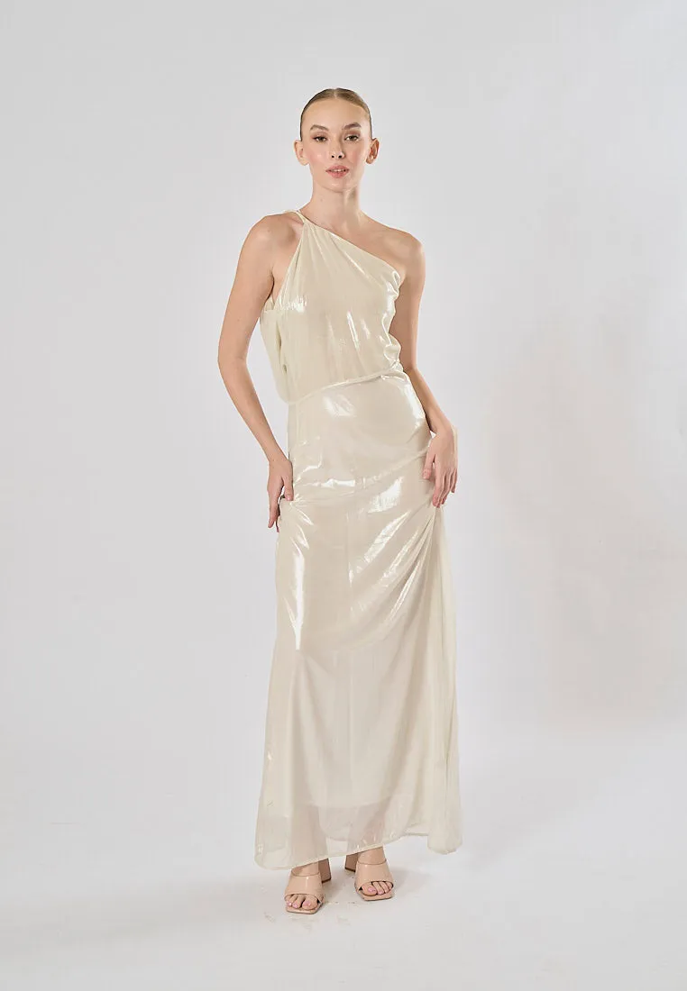 Elvira Silver Sidel Halter Back Strap Sleeveless Maxi Dress