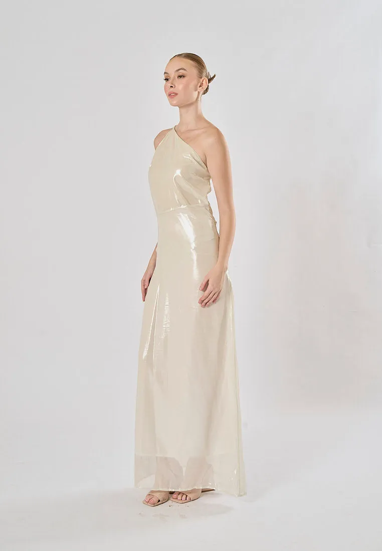 Elvira Silver Sidel Halter Back Strap Sleeveless Maxi Dress