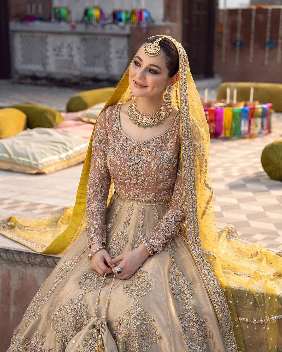Embellished Chiffon Choli with Tissue Lehenga and Net Dupatta Pakistani Bridal Dress