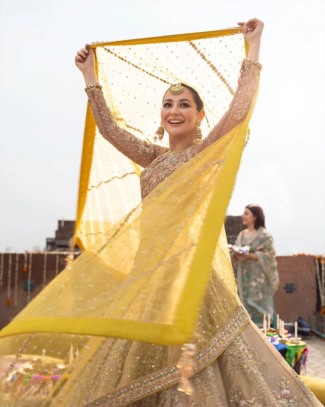 Embellished Chiffon Choli with Tissue Lehenga and Net Dupatta Pakistani Bridal Dress