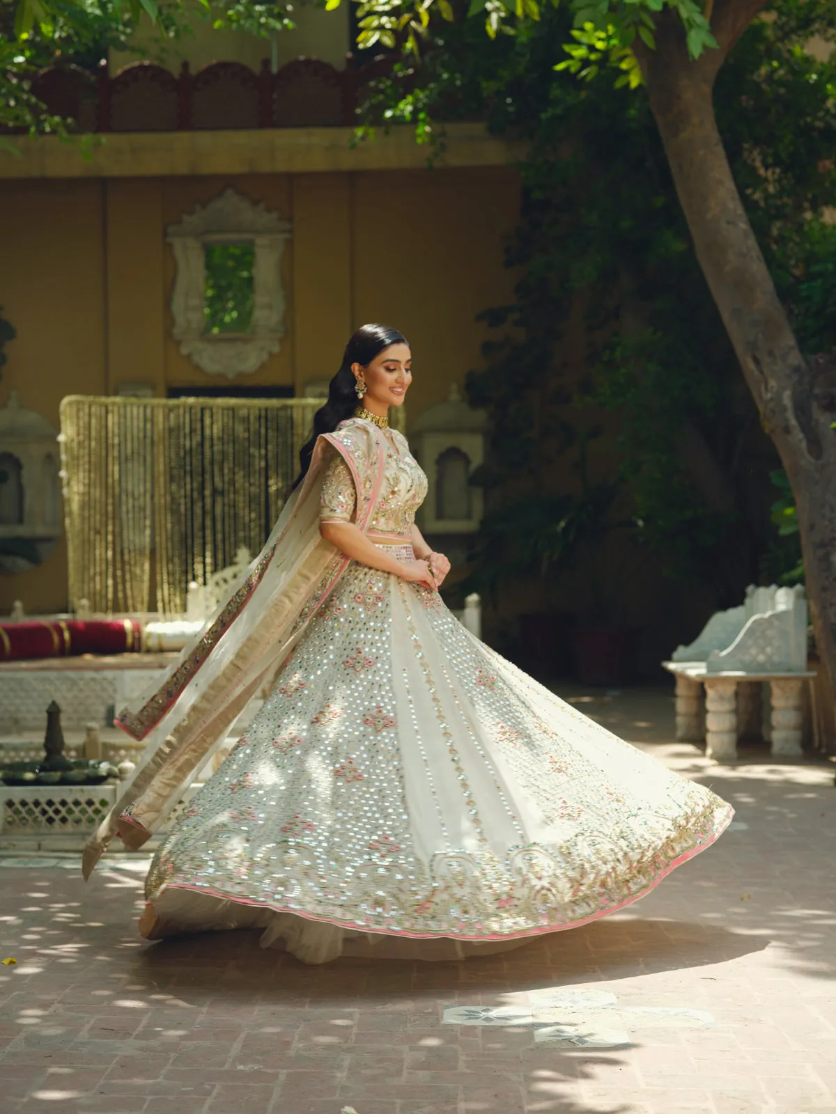 Embellished White Lehenga Choli Pakistani Bridal Dress