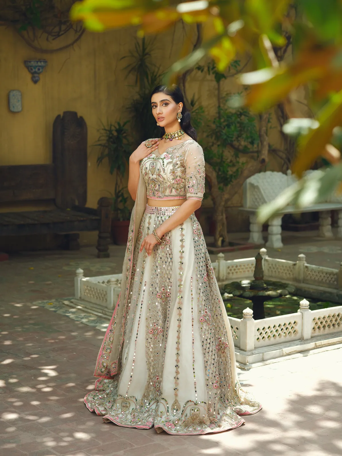 Embellished White Lehenga Choli Pakistani Bridal Dress
