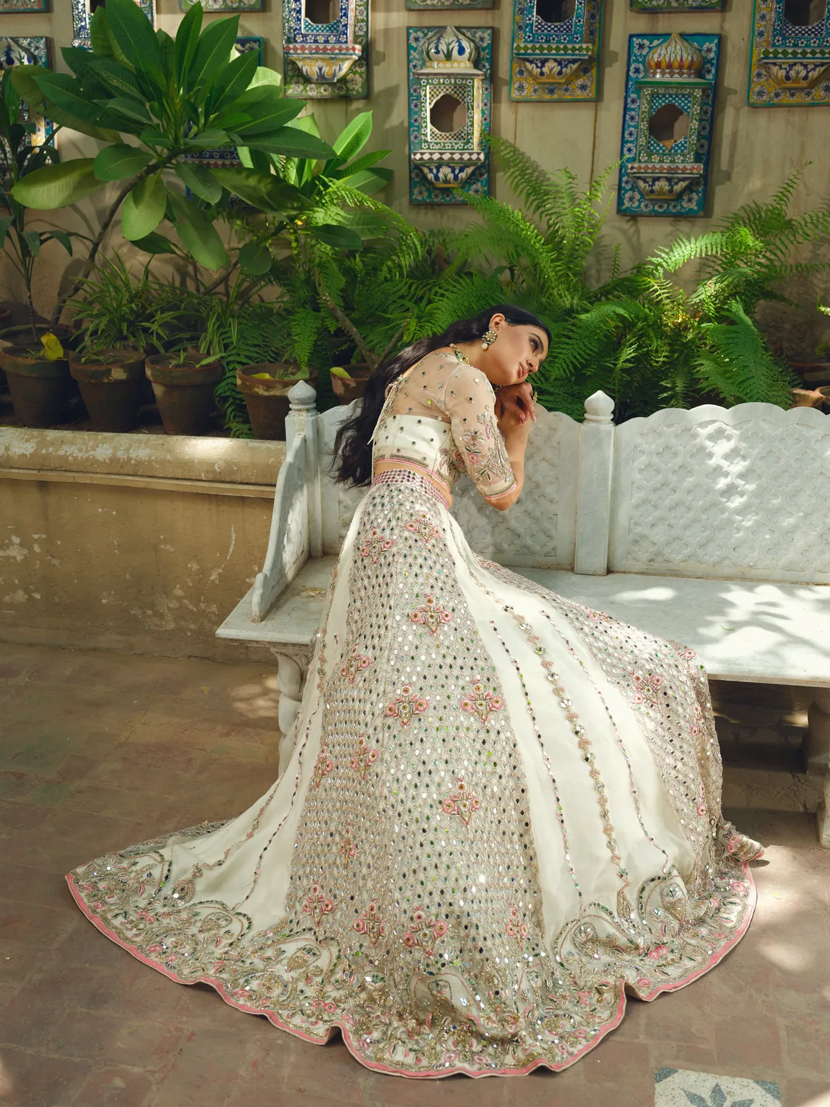 Embellished White Lehenga Choli Pakistani Bridal Dress