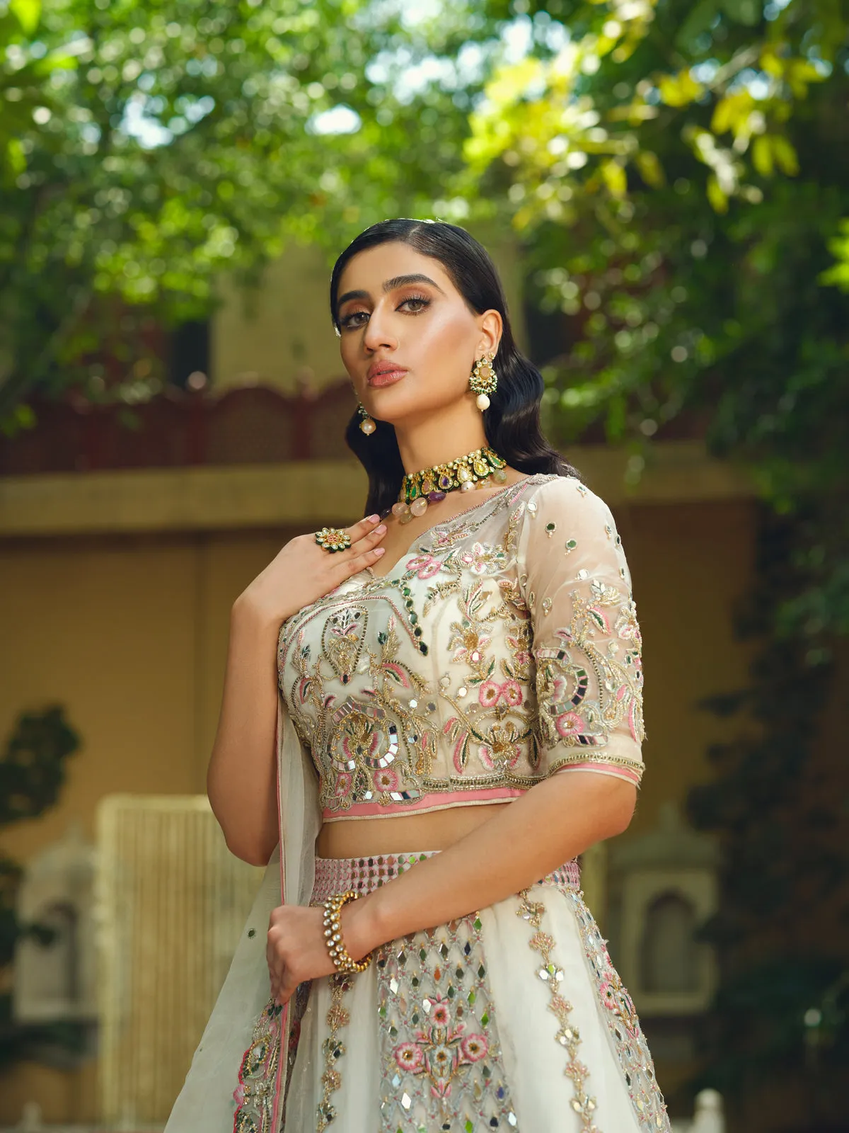 Embellished White Lehenga Choli Pakistani Bridal Dress