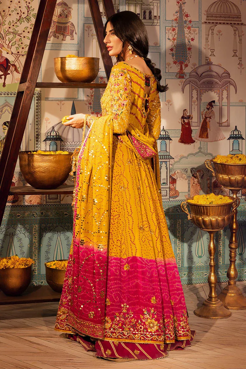 Embellished Yellow Chiffon Pishwas Pakistani Mehndi Dresses
