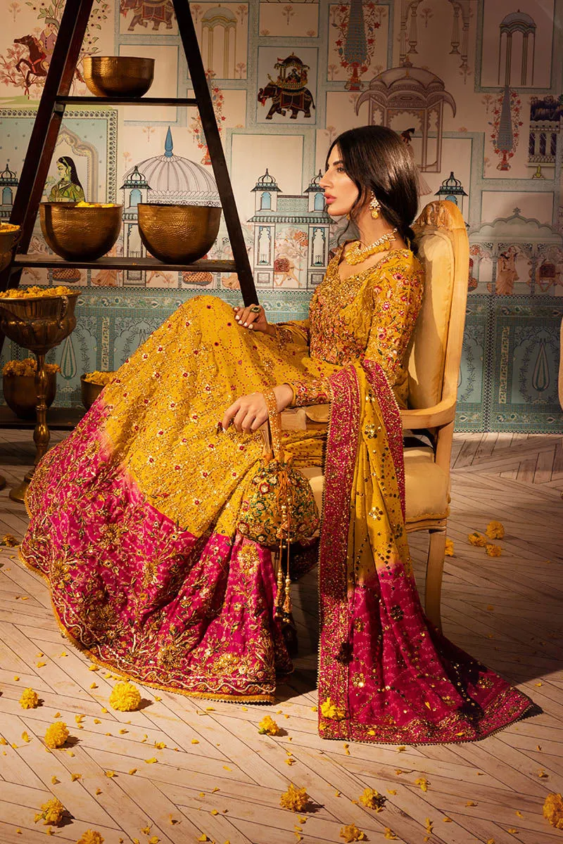 Embellished Yellow Chiffon Pishwas Pakistani Mehndi Dresses