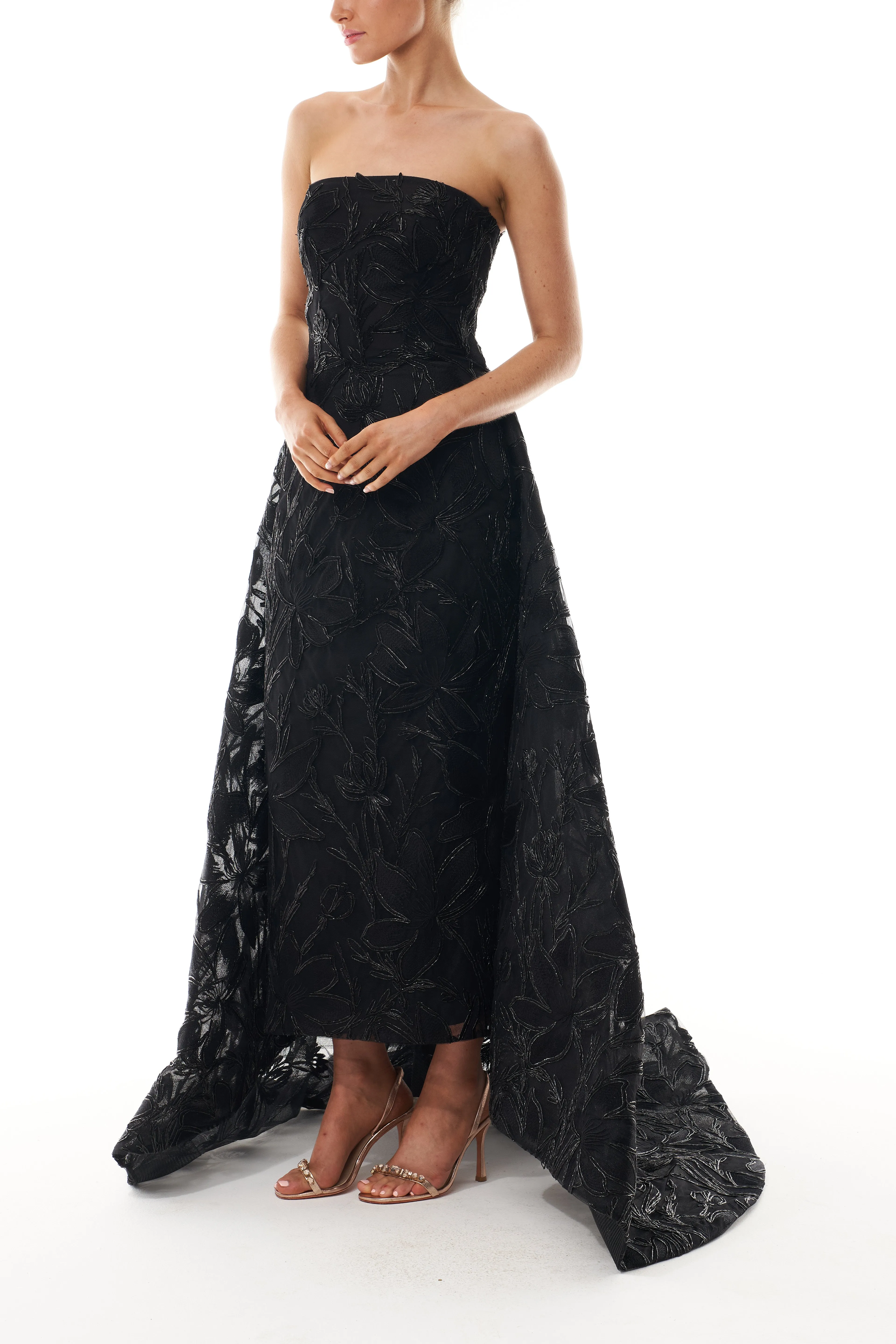 Embroidered Column Gown with Train