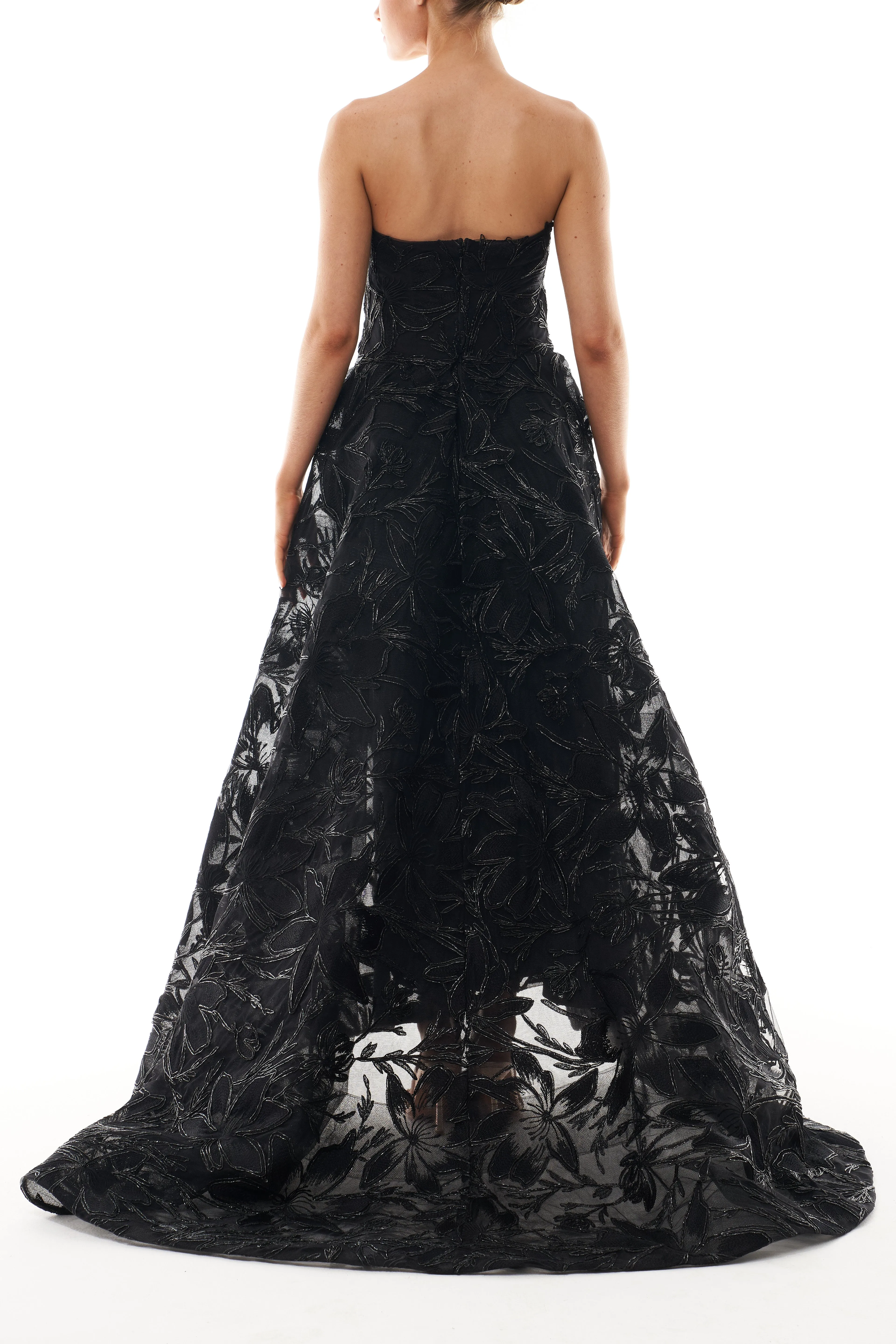 Embroidered Column Gown with Train