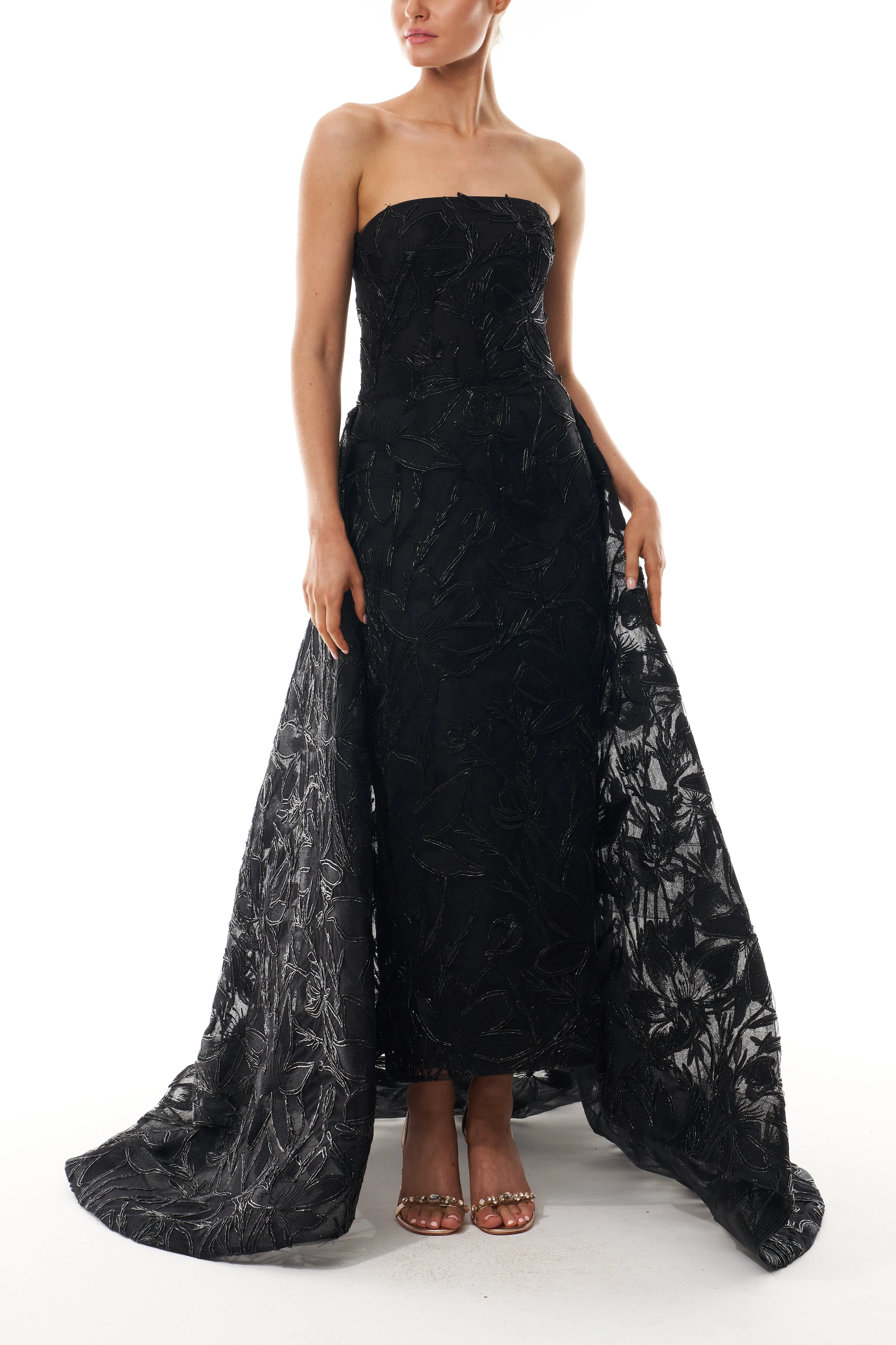 Embroidered Column Gown with Train
