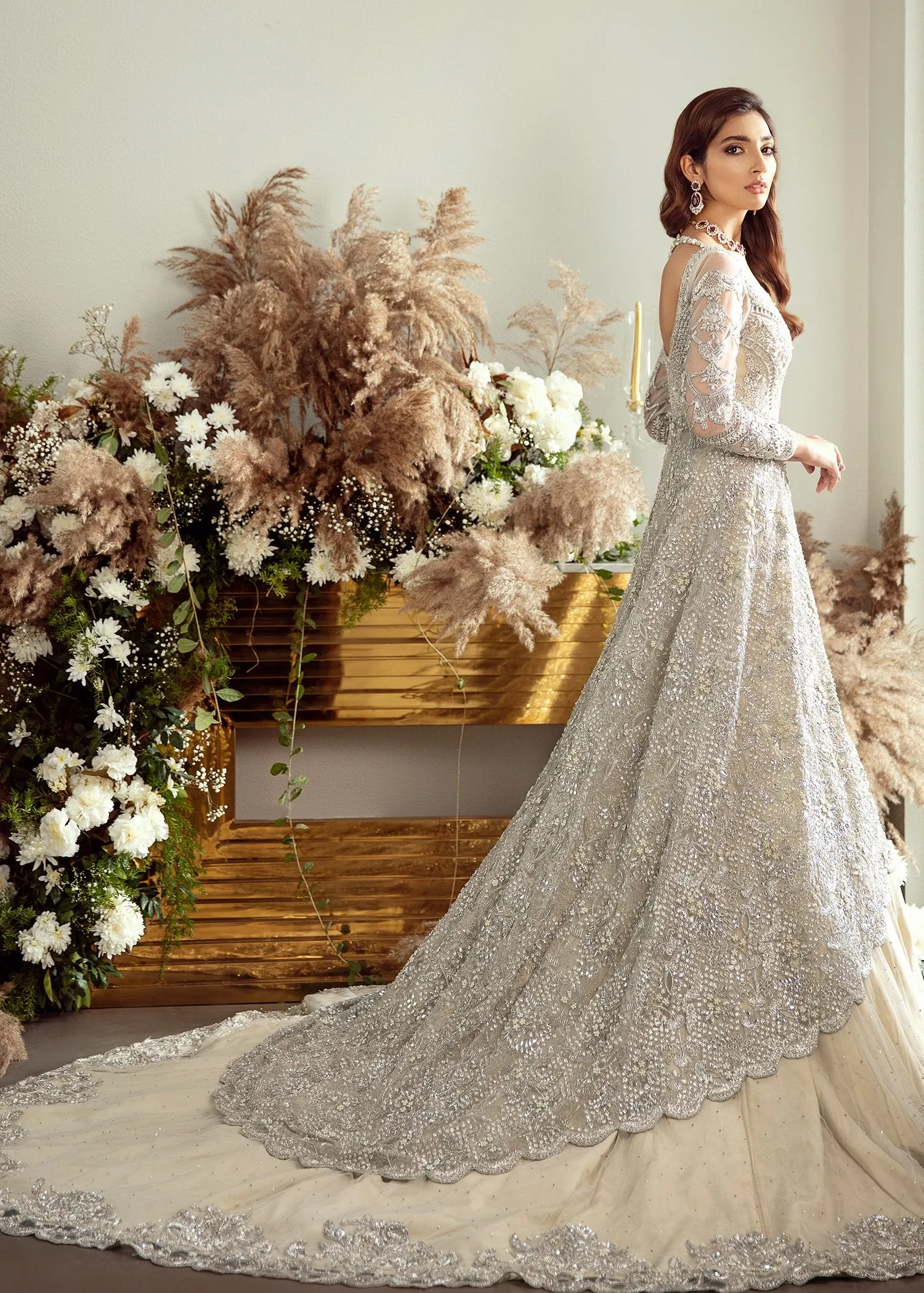 Embroidered White Lehnga for Walima #N7049