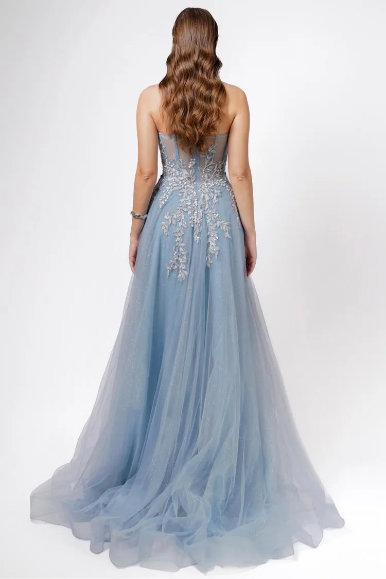 Emmy Strapless Ballgown in Steel Blue