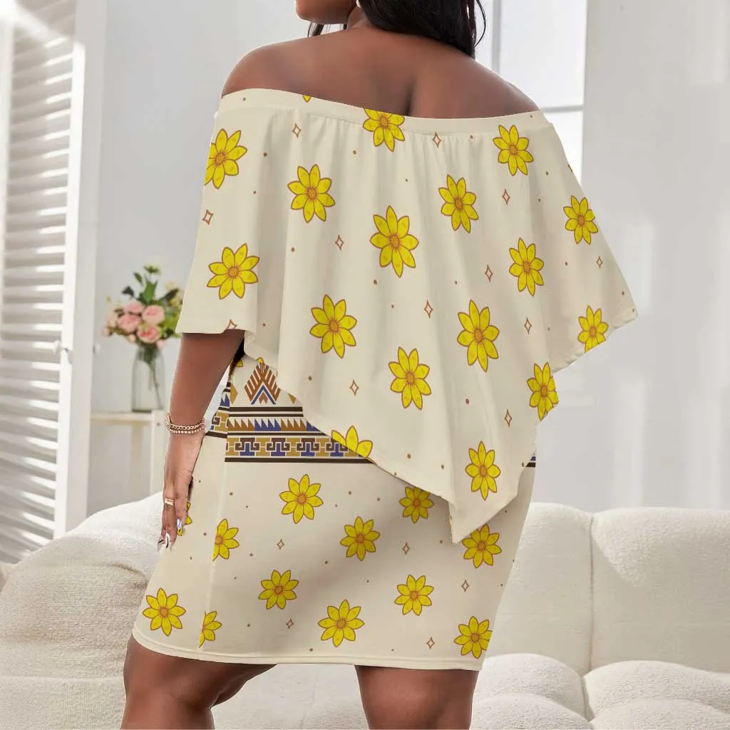 Enkutatash Dashiki Adey Abeba Pattern Off Shoulder Short Dress LT01