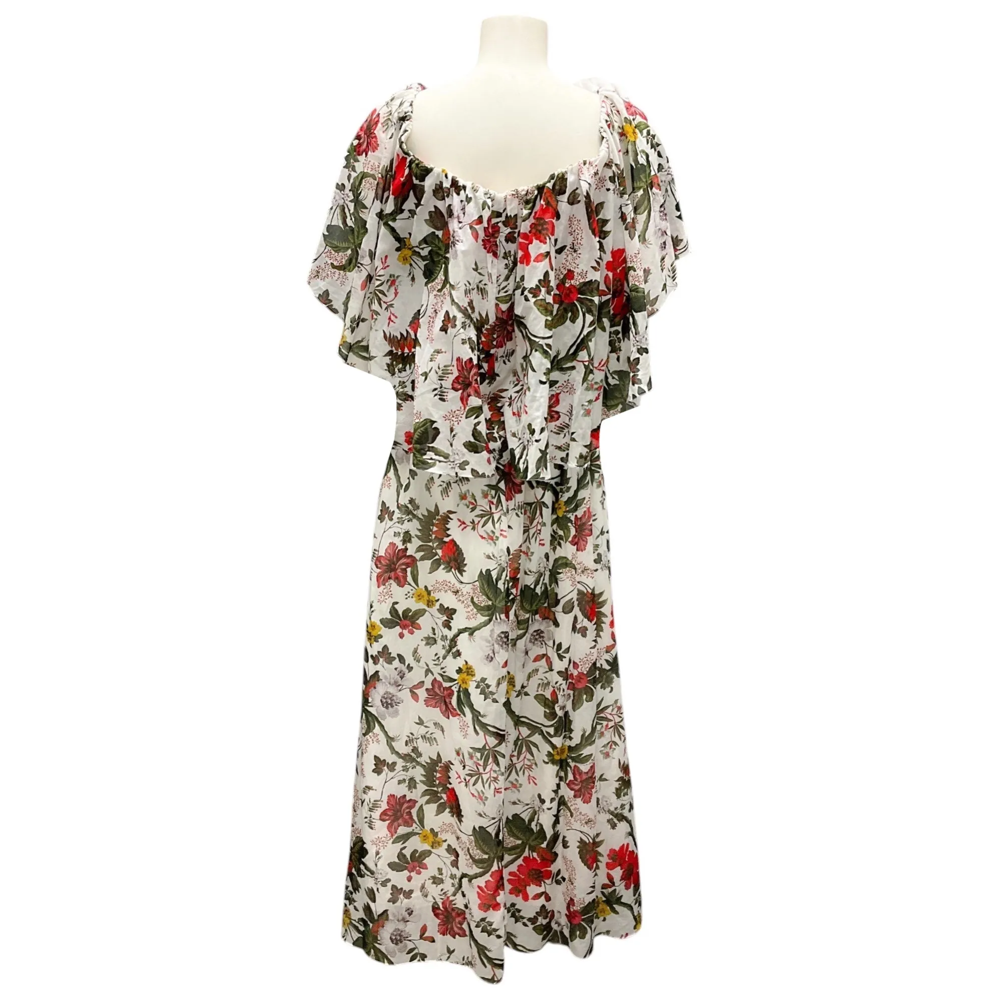 Erdem White / Red Algarve Floral-Print Ruffle Maxi Dress