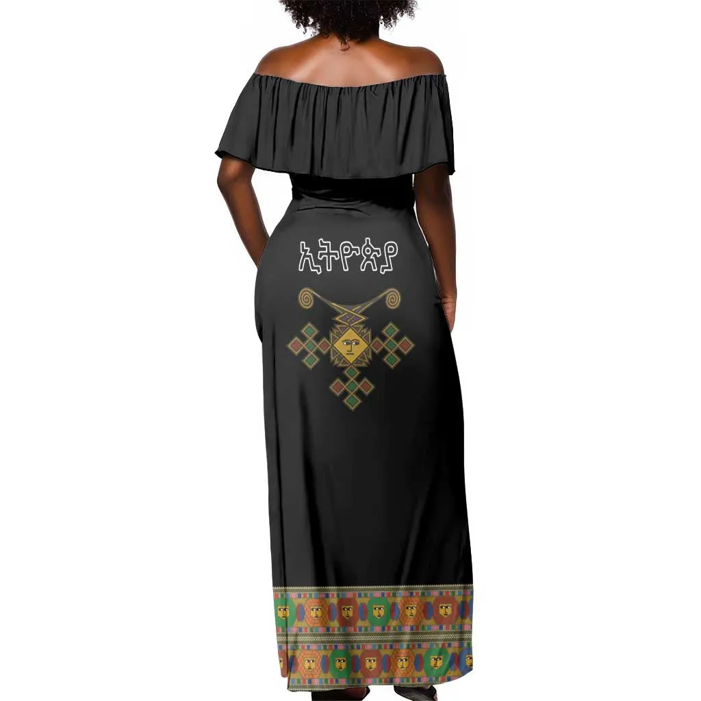 Ethiopia Saba Kemis Habesha Style Off Shoulder Maxi Dress Black Color LT15