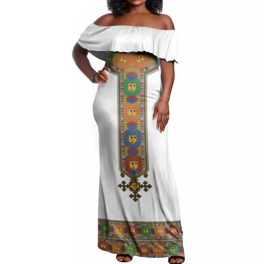 Ethiopia Saba Kemis Habesha Style Off Shoulder Maxi Dress LT15