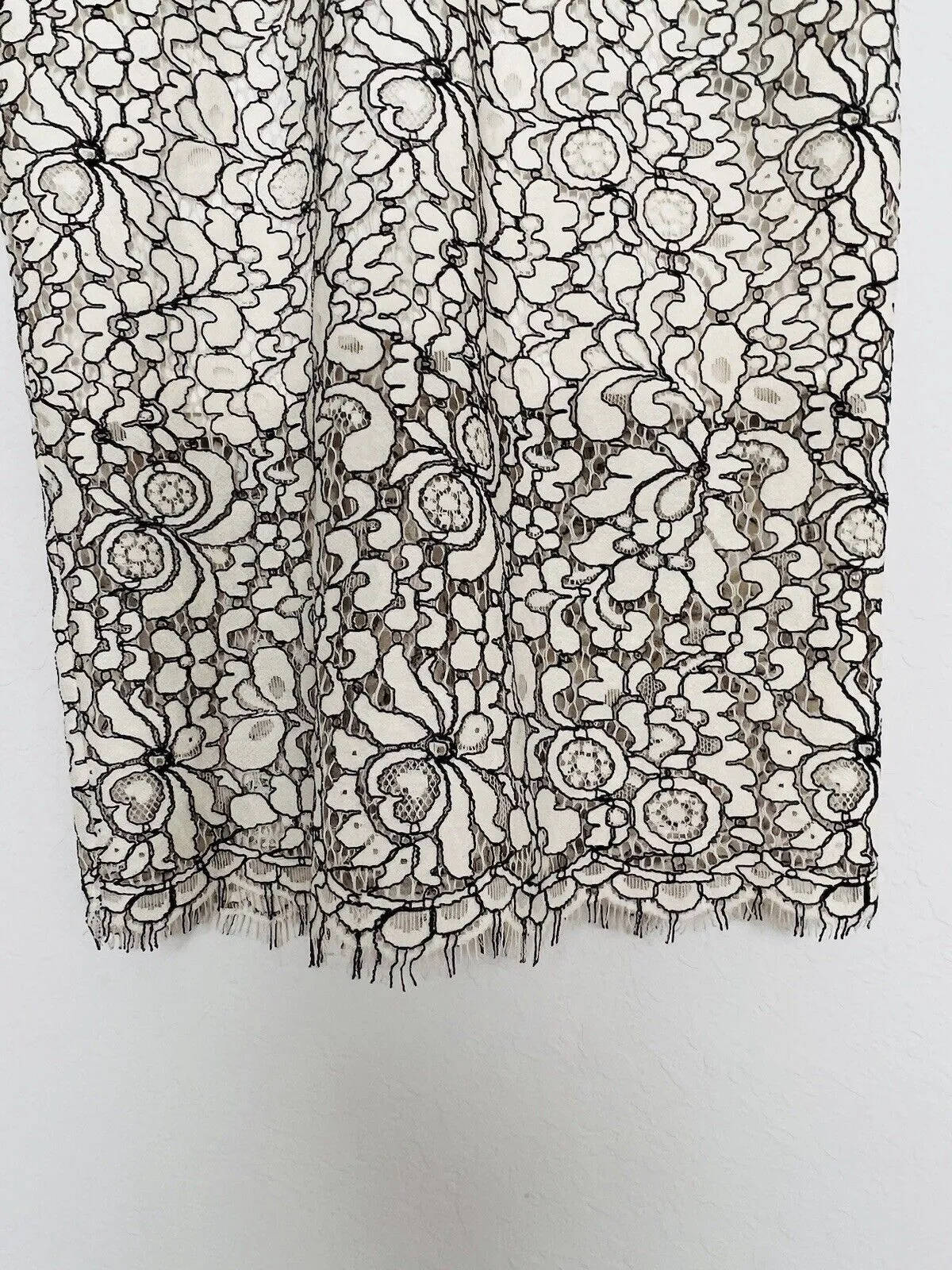EXPRESS Black & White Floral Lace Dress Sz S Corset Crochet Sheath Velvet Trim