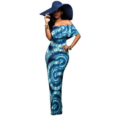 Fall Summer Ruffle Off Shoulder Maxi Dress Robe Party Dresses Backless Slim Elegant Vintage Floral Bodycon Long Dress
