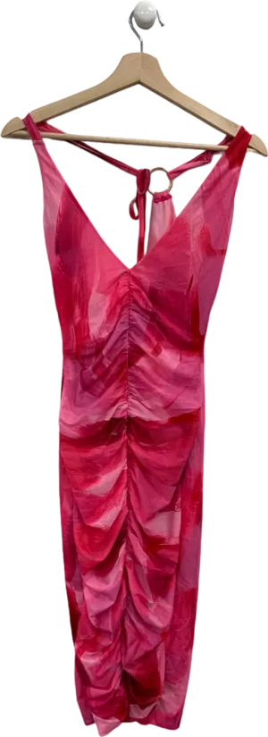 Farai London Red Pink Print Ruched Dress Size UK S
