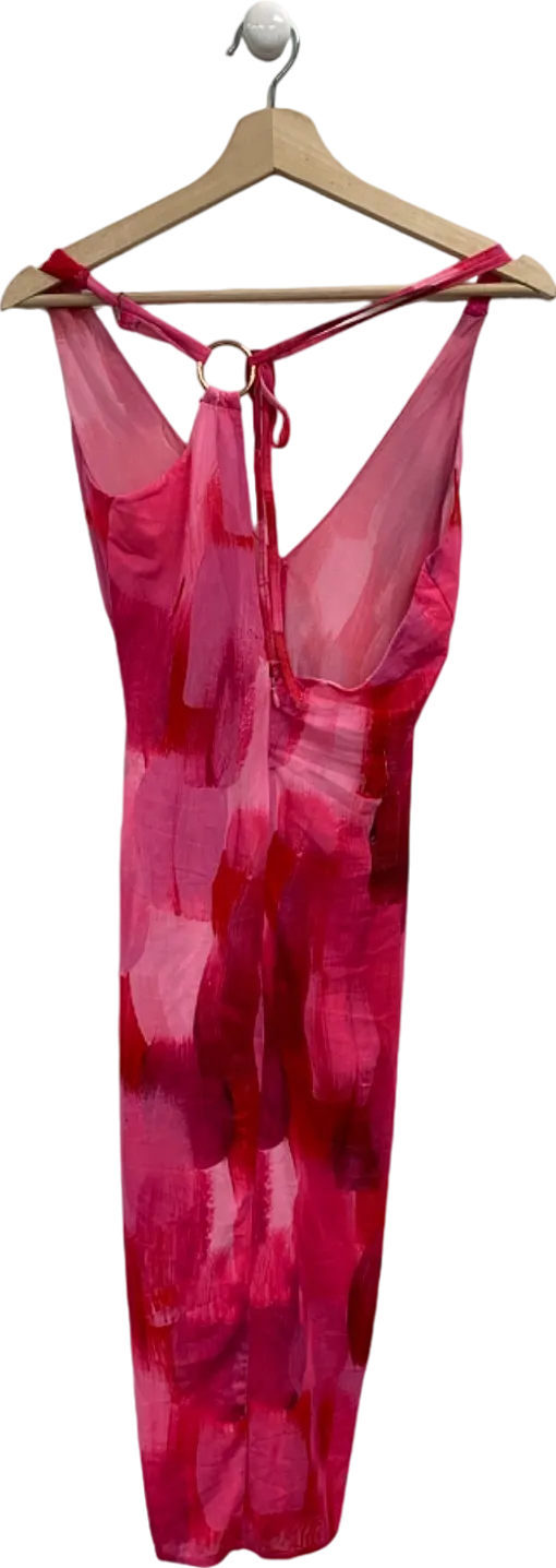 Farai London Red Pink Print Ruched Dress Size UK S