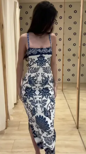 Fashion Straps Sheath Printed Long Party Dress Pretty Beach Dress, D568