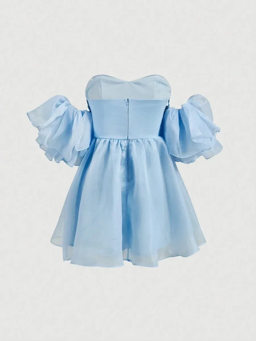 Fashionable Off-Shoulder Ruffle Sleeve Dress