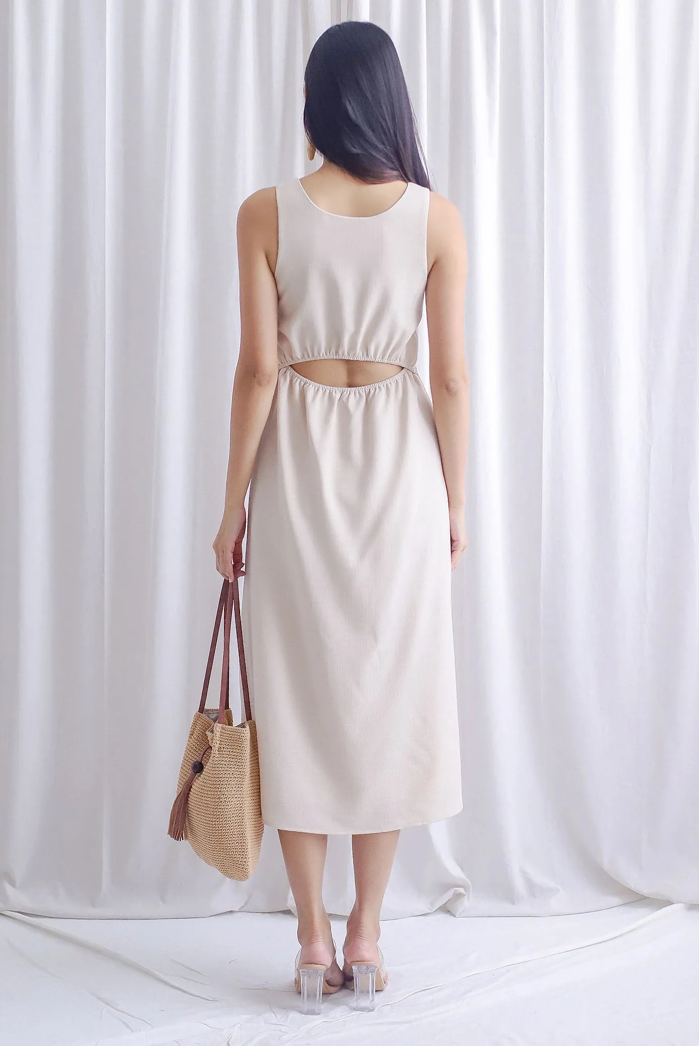 Fern Sleeveless Cut Out Back Maxi Dress In Ecru