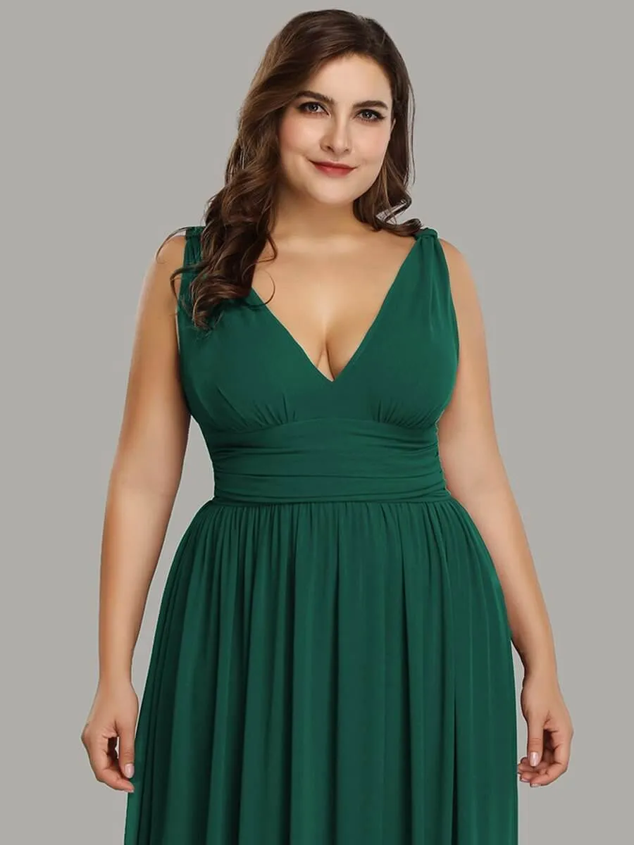 [Final Sale] US22 Emerald Green V-neck Chiffon Bridesmaid Maxi Dress Mia