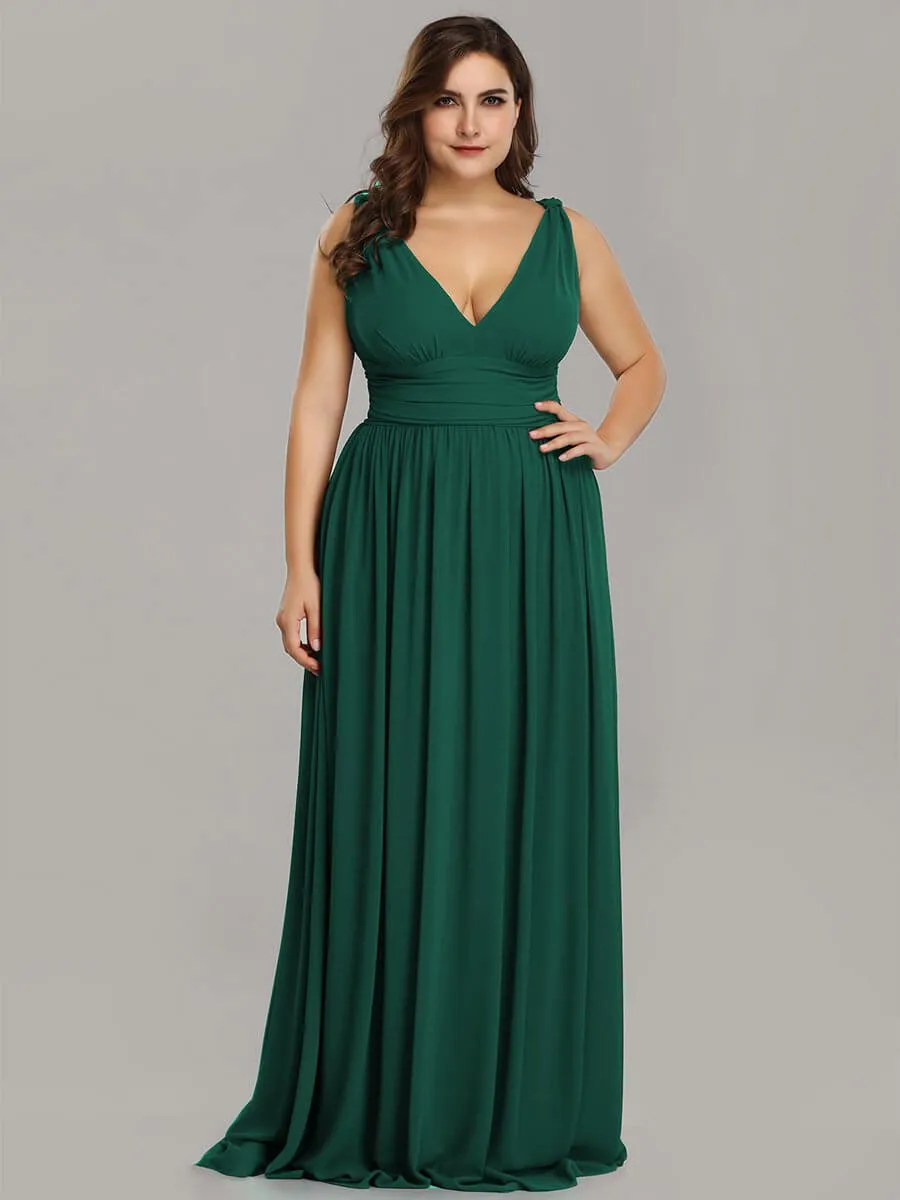 [Final Sale] US22 Emerald Green V-neck Chiffon Bridesmaid Maxi Dress Mia