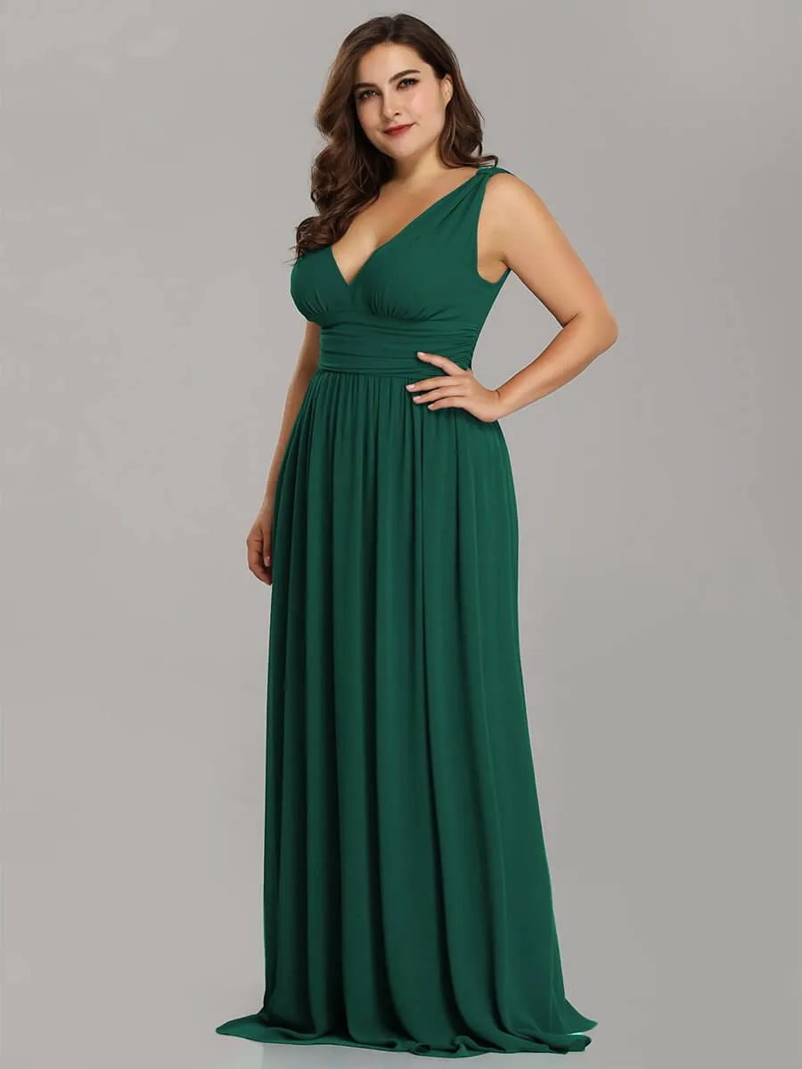 [Final Sale] US22 Emerald Green V-neck Chiffon Bridesmaid Maxi Dress Mia