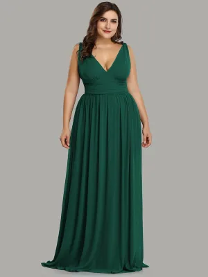 [Final Sale] US22 Emerald Green V-neck Chiffon Bridesmaid Maxi Dress Mia