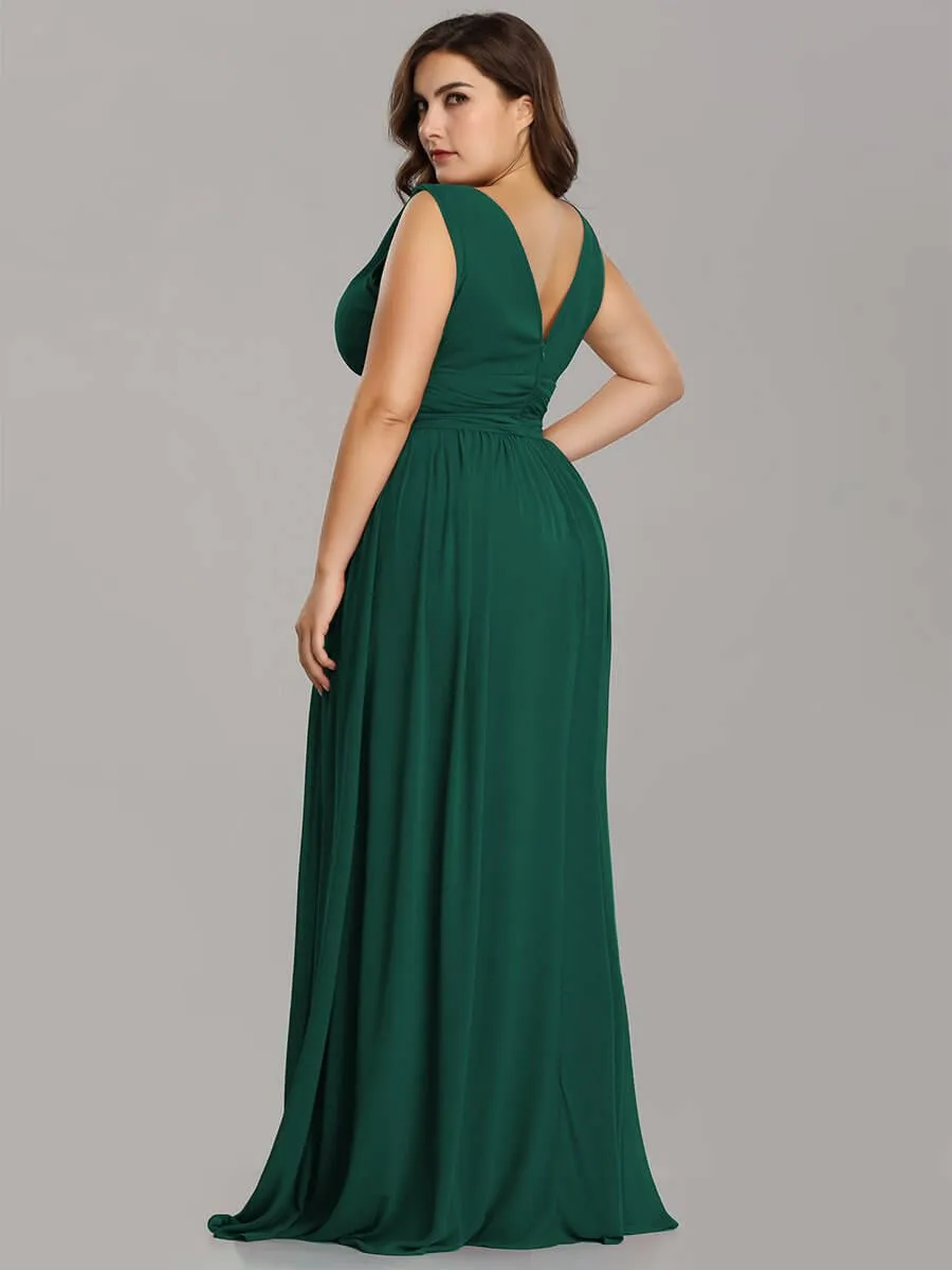 [Final Sale] US22 Emerald Green V-neck Chiffon Bridesmaid Maxi Dress Mia