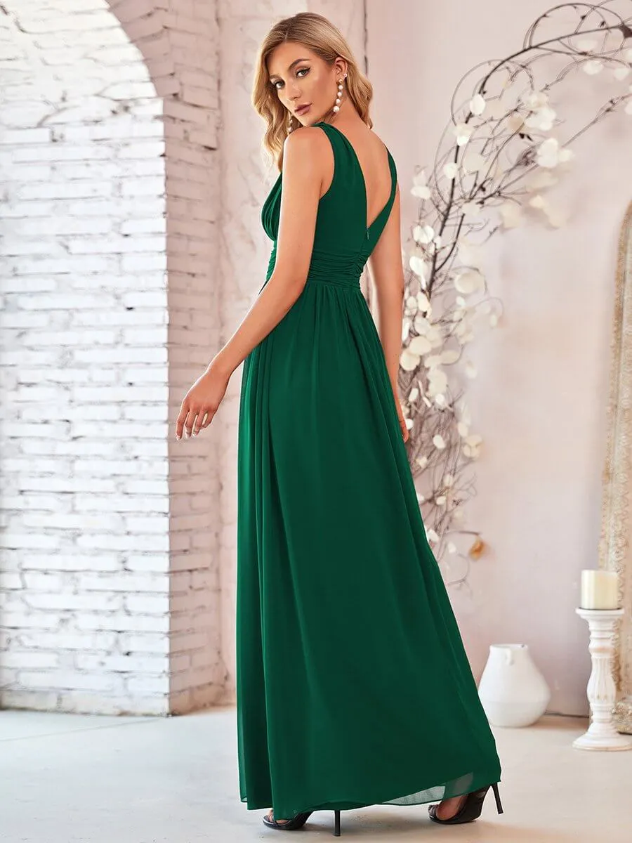 [Final Sale] US22 Emerald Green V-neck Chiffon Bridesmaid Maxi Dress Mia