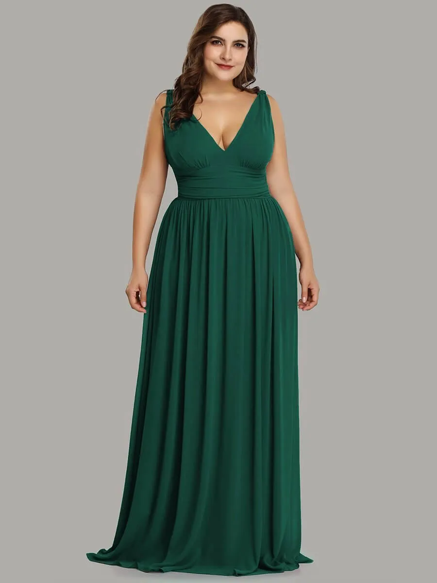 [Final Sale] US22 Emerald Green V-neck Chiffon Bridesmaid Maxi Dress Mia