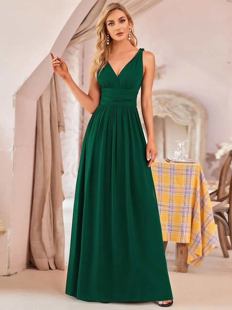 [Final Sale] US22 Emerald Green V-neck Chiffon Bridesmaid Maxi Dress Mia