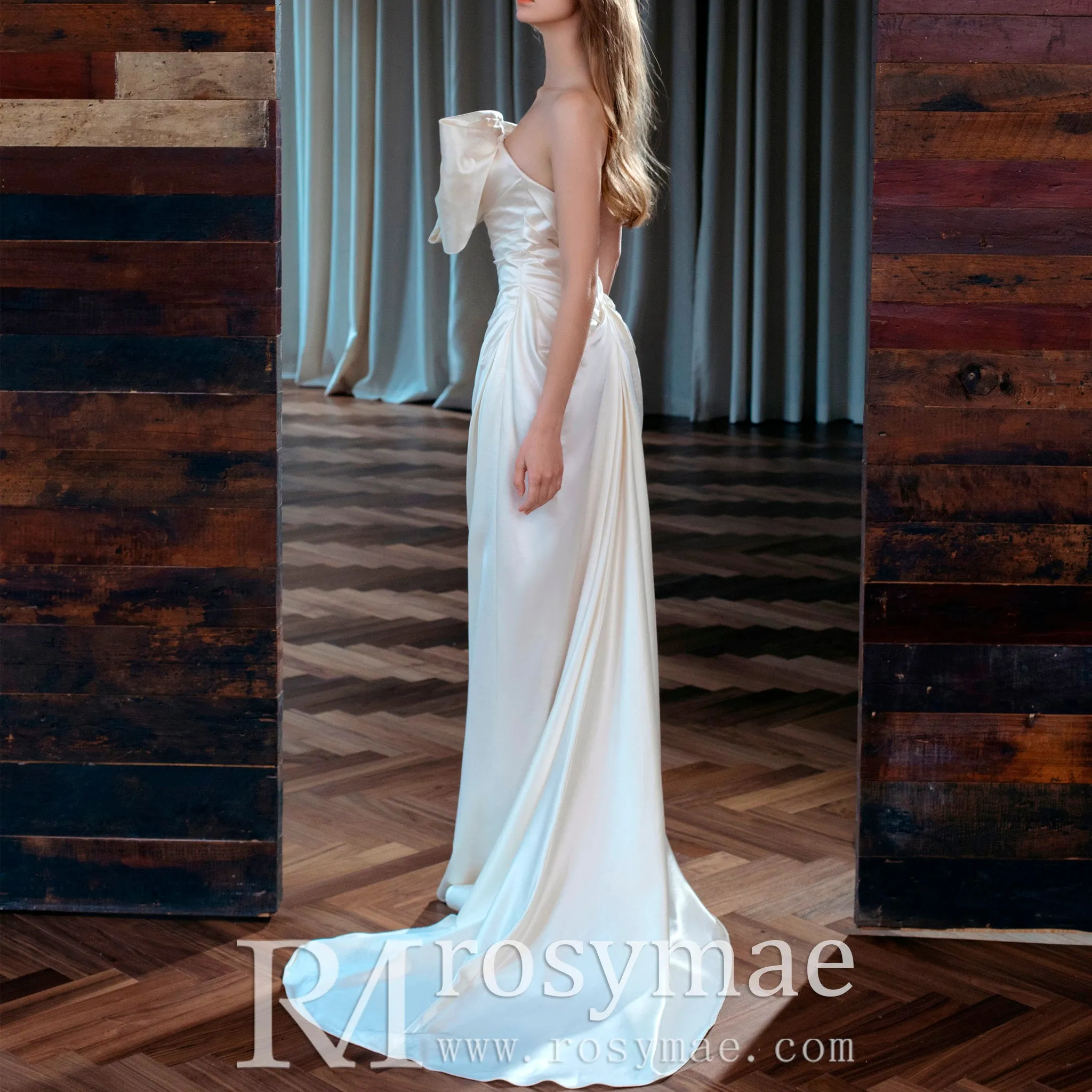 Fit and Flare Crepe Satin Wedding Dress with Bowknot Top