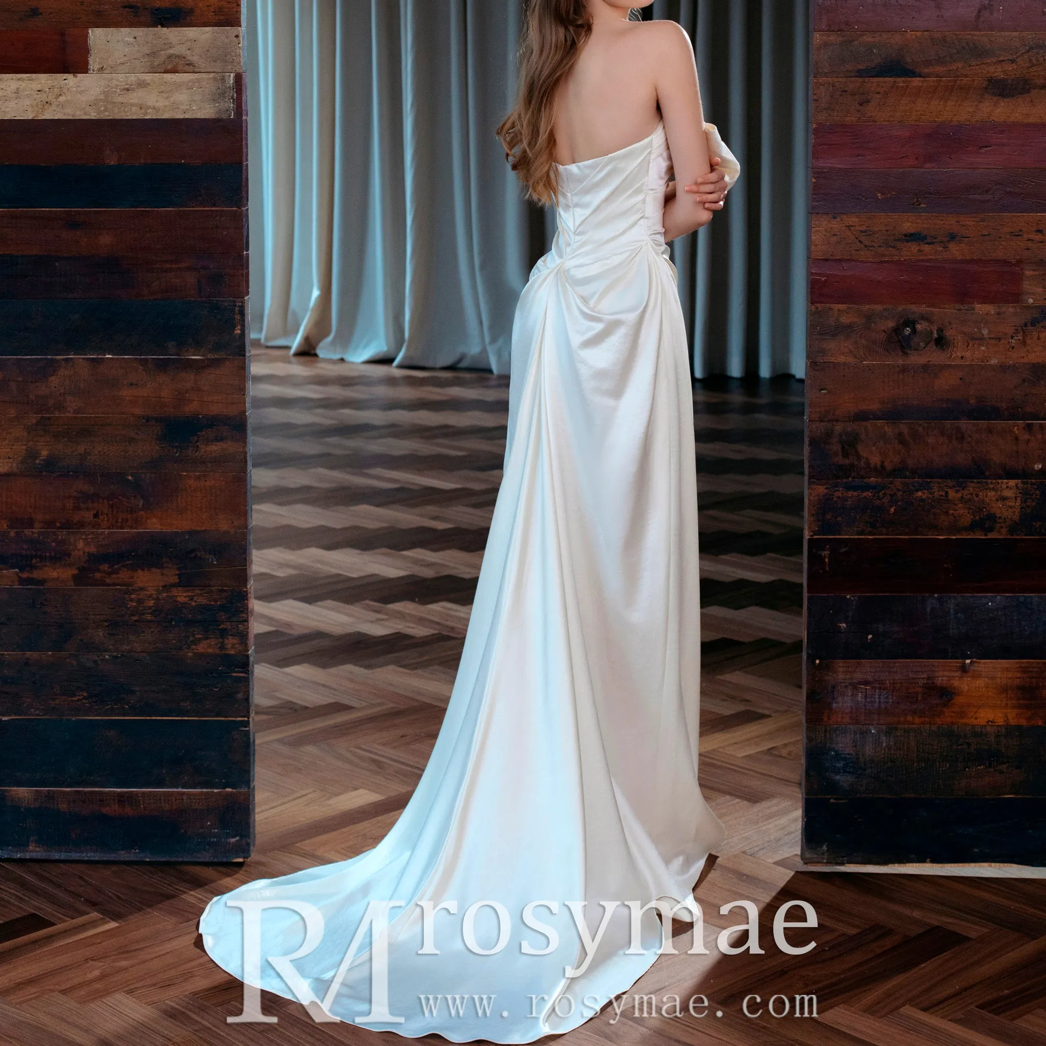 Fit and Flare Crepe Satin Wedding Dress with Bowknot Top