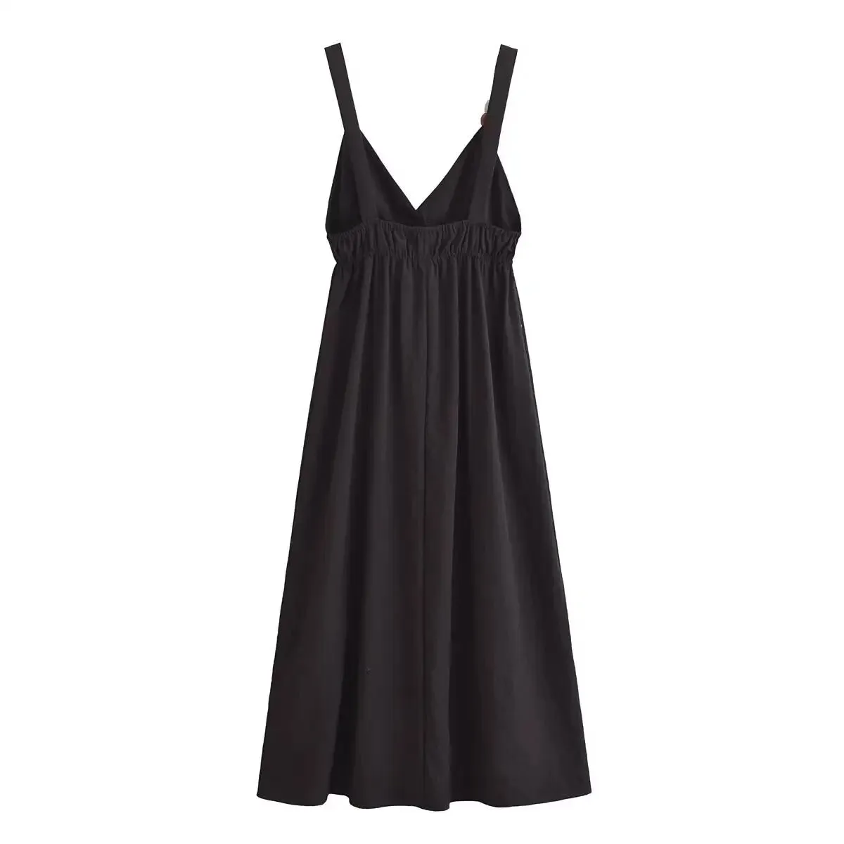 Fitzy Black V-neck Beaded Elastic Waist Midi Dress