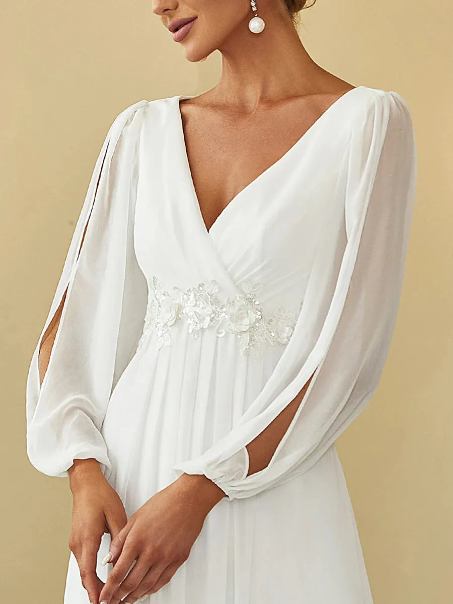 Floor Length Long Lantern Sleeves Wedding Dresses