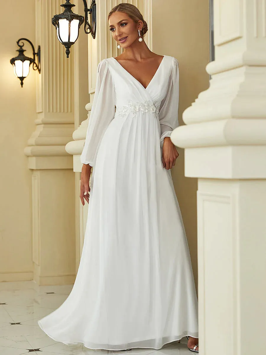 Floor Length Long Lantern Sleeves Wedding Dresses