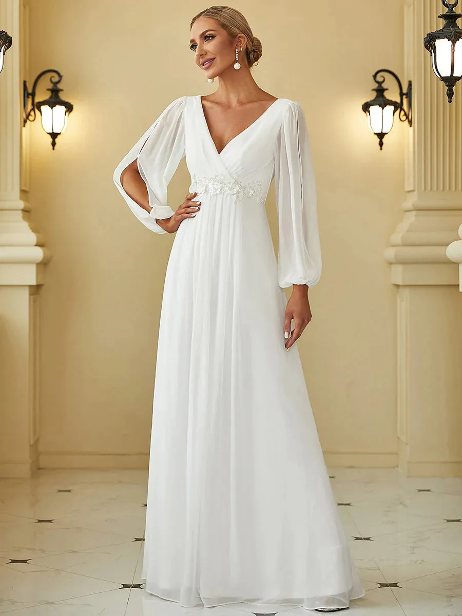 Floor Length Long Lantern Sleeves Wedding Dresses