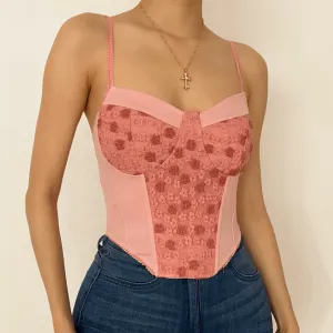 Floral embroidered patchwork cami corset top - Final Sale