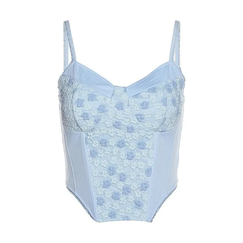 Floral embroidered patchwork cami corset top - Final Sale