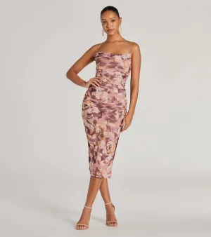 Floral Energy Lace-Up Bodycon Slit Midi Dress