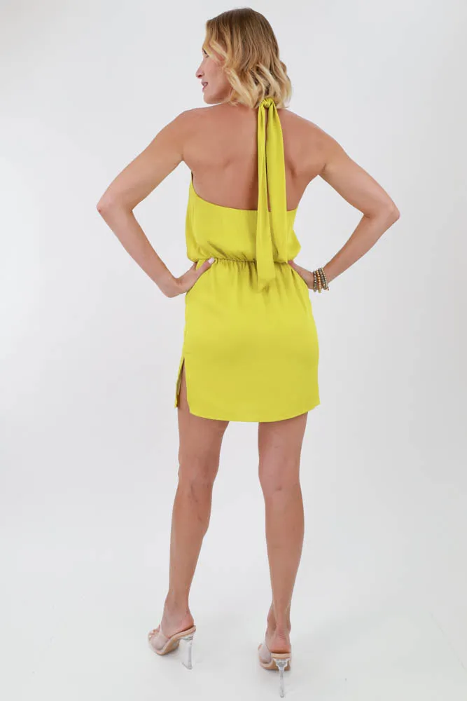Formal Halter Mini Dress - Chartreuse