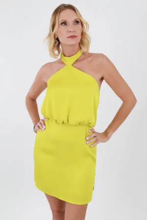 Formal Halter Mini Dress - Chartreuse