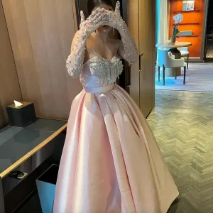 Fortunate Evening Elegant Pink Vintage Sexy Beading Sequined Crystal Gloves Formal Occasion Prom Dress Evening Party Gowns