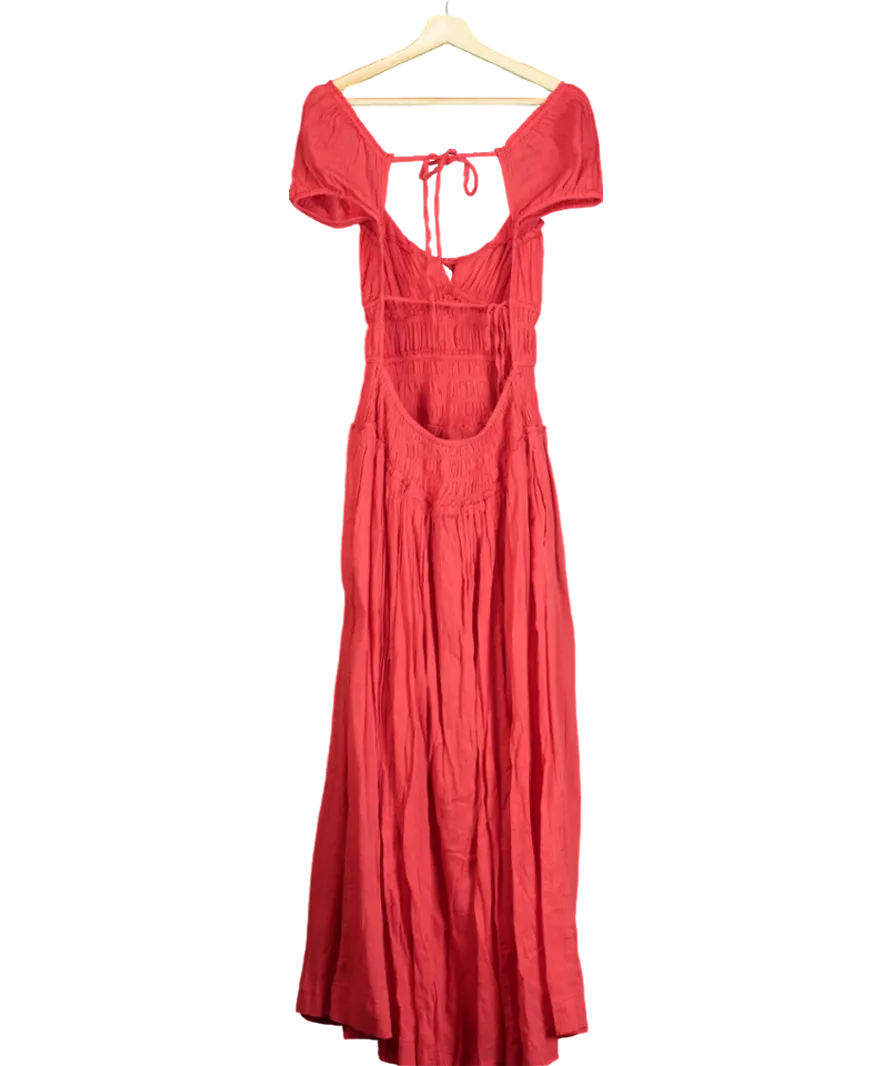 Free People Red Tie Detail Ruched Maxi Dress UK S