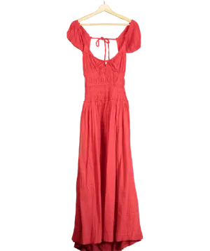 Free People Red Tie Detail Ruched Maxi Dress UK S